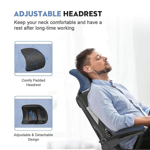 Office Chair - Ergonomic Desk Chair with Lumbar Support Headrest Adjustable, Padded Flip-up Armrests Comfy Seat Cushion High Back Executive Manager Chair For Home Office thumbnail 4