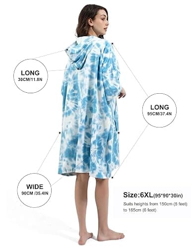 KFUBUO Surf Poncho Changing Towel Swim Robe with Pocket Plus Size Terry Cloth Swim Cover Up for Women Towel Poncho Hoodie thumbnail 5