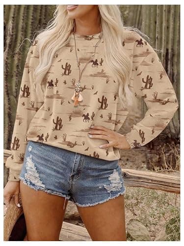 Verdusa Women's Sweatshirts Western Crew Neck Long Sleeve Fall Clothes Graphic Tees thumbnail 3