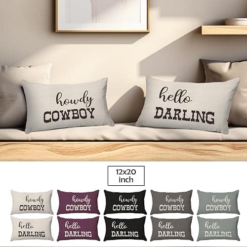 PUHEI Western Throw Pillows - Western Bedroom Decor Throw Pillow Cover, Western Pillow Covers, Western Home Decor, Couple Pillow Case 12 x 20 Inch Sofa Bed, Western Couples Gifts (Off-White) thumbnail 5