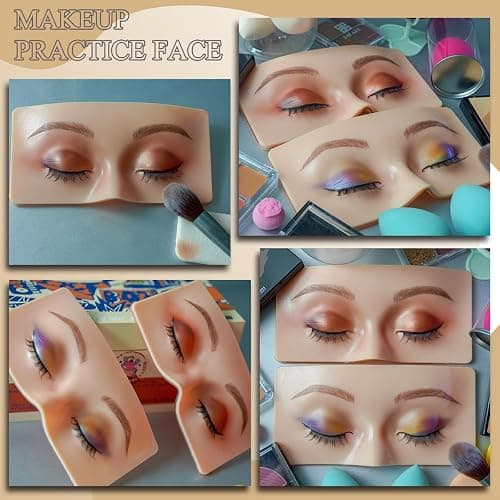 Makeup Practice Face Board, Reusable Silicone Makeup Mannequin Face with Makeup Practice Kit for Makeup Students and Beginners, Come with Makeup Brushes Set Eyeshadow Eyeliner Eyebrow Stencils thumbnail 2