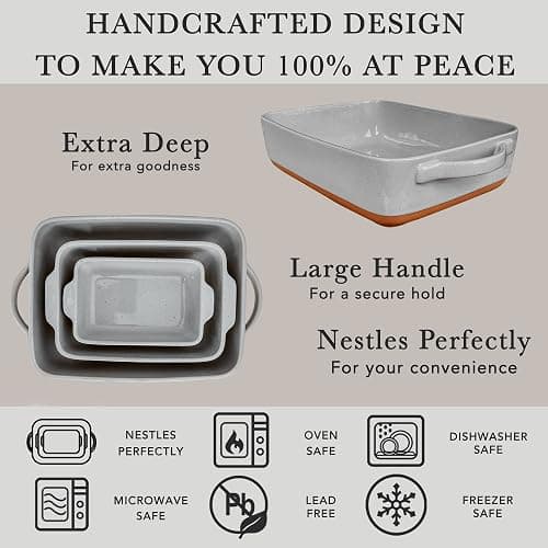Mora Ceramic Set of 2 Baking Dishes For Casserole, Banana Bread, Brownies, Broiling, Roasting, and Baking. 7x11 in and Loaf Pans - Porcelain Serving Bakeware from Oven to Table. Freezer Safe - Grey thumbnail 5