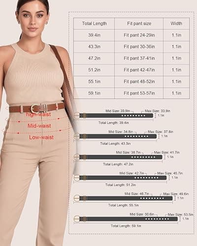 XZQTIVE 3 Pack Women Belts For Jeans Dresses Pants Ladies Leather Waist Belt with Gold Buckle thumbnail 5