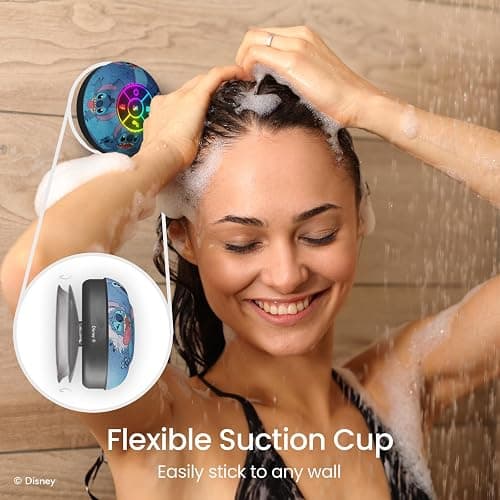 Disney Lilo and Stitch Bluetooth Shower Speaker w/Suction Cup – IPX4 Splash Proof Stitch Speaker for Shower, Baths| Up to 5 HRs Playtime, Built in Controls and Mic- Gifts for Fans of Stitch Stuff thumbnail 5