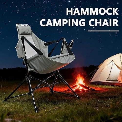Hammock Camping Chair 2Pcs, Folding Portable Rocking Chair(2, Gray) | Adjustable Back Swinging Chair with Pillow Cup Holder, Recliner with Carry Bag for Outdoor Travel Lawn Backyard thumbnail 8