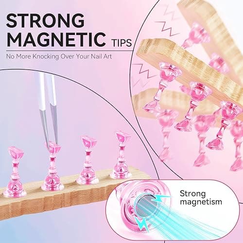 ESUOHYM Nail Stand for Press On Art Display Practice 2 Sets, 1 Heart Acrylic Magnetic Nail Stands, Fake Nail Holder Tips, 200 PCS Double-Sided Tape, DIY Kit Home Supplies (Wood And Pink, Medium) thumbnail 3