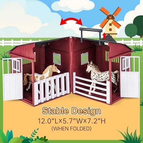 THINKBAY 47PCS Horse Toys Stable Playset with Farm Fences for Girls Boys, Solid Plastic Horse Stable with a Handle, Farm Animal Barn Toys Horse Figurines for Kids, Birthday Gift Cake Toppers thumbnail 4
