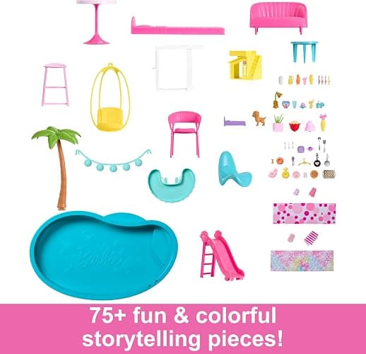 Barbie Dreamhouse, Pool Party Doll House with 75+ Pieces and 3-Story Slide, House Playset, Pet Elevator and Puppy Play Areas thumbnail 3