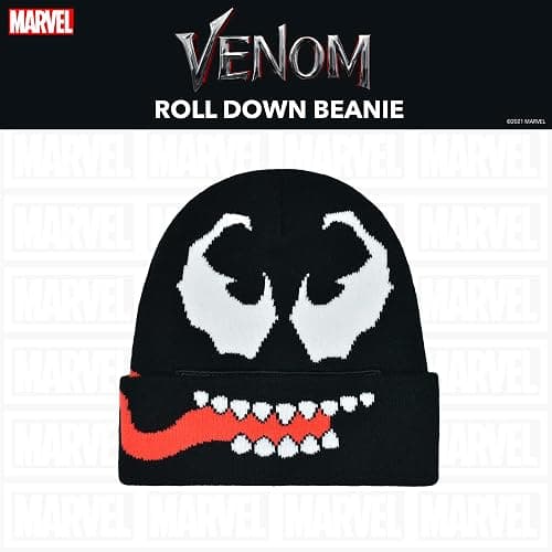Marvel Venom Intarsia Roll Down Cuff Beanie Hat, Black, One Size thumbnail 2