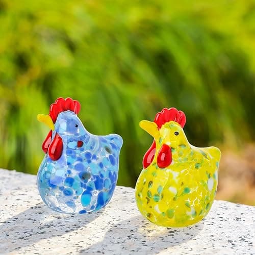 LONGWIN 2PCS Mini Glass Chicken Figurine Hand Blown Art Glass Rooster Animal Statues Collectible Figurines Unique Gift Home Decor Ornaments thumbnail 6