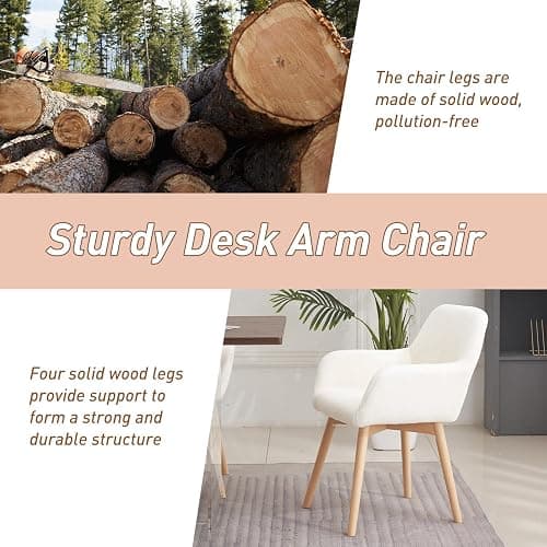 YEEFY Desk Chair No Wheels Vanity Chair Makeup Chair Comfy Accent Chair for Living Dining Room Bedroom Home Office Mid Century Modern Upholstered Armchair Sofa with Wood Legs (Wool White, 1) thumbnail 7