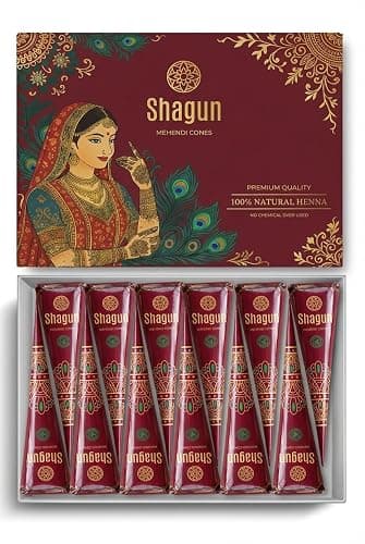 Shagun 100% Natural Henna Mehendi Cones x 12 - Ready to use Organic Pure Mehndi - Image 1