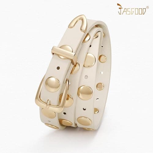 JASGOOD Women Studded Belt Skinny Leather Belt Ladies Thin Waist Belt Fashion Leather Belt for Jeans Pants Dress thumbnail 3