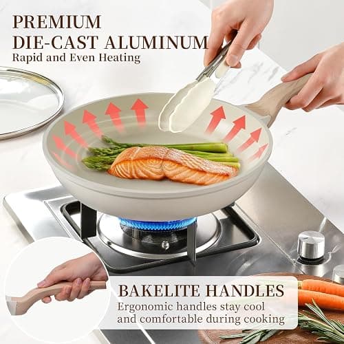 Kikcoin 16Pcs Pots and Pans Set Nonstick Ceramic Cookware Sets Induction Kitchen Cooking Set Non toxic Healthy Non Stick w/Grill Pan,Saute Pan, Ceramic White thumbnail 6
