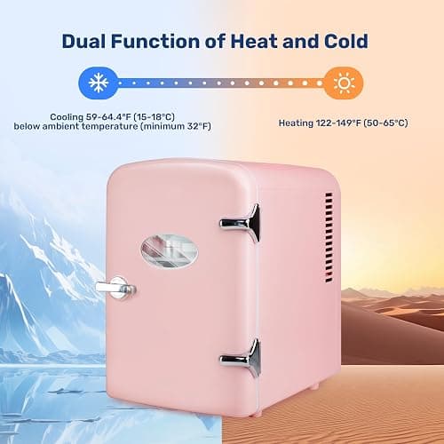 YSSOA 4L Mini Fridge with Observation Window, Portable Warmer & Cooler Six 12oz Cans Compact Refrigerator, 100% Eco Friendly and Freon-Free, Pink thumbnail 3