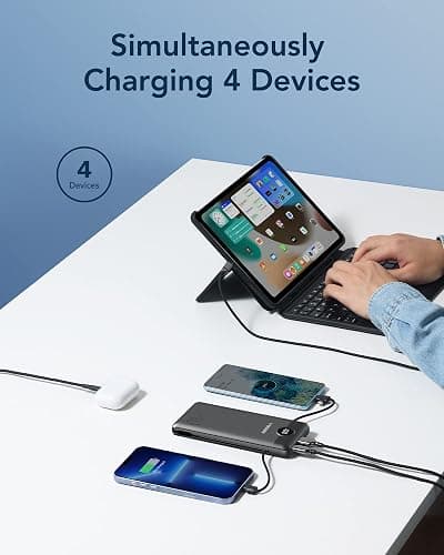 VEGER Portable Charger for iPhone Built in Cables and Wall Plug, 10000mah Slim Fast Charging USB C Power Bank, Travel Essential Battery Pack Compatible with iPhones, iPad, Samsung More Devices(Black) thumbnail 4