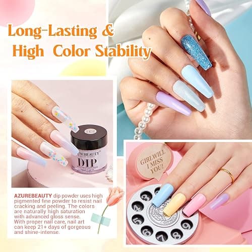 AZUREBEAUTY 31Pcs Dip Powder Nail Kit Starter 20 Colors Pastel Spring Summer Pink Acrylic Dipping Powder Set with Top/Base Coat Activator & Recycling Tray for Macaron French Manicure Salon thumbnail 3