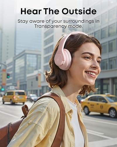 Soundcore by Anker Q20i Hybrid Active Noise Cancelling Headphones, Pink | Over-Ear, Bluetooth, 40H ANC Playtime, Hi-Res Audio, Big Bass, Transparency Mode, Customize via App, Travel, Home, Office thumbnail 6