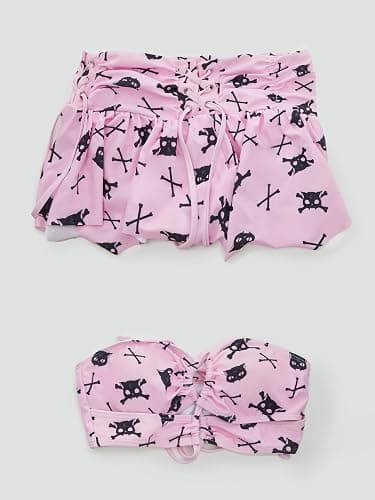 Meowcos Gothic-Bikini-Badeanzug, Gothic-Stil, rosa Totenkopf, Fledermausdruck, dunkler Stil, Gothic-Badeanzug thumbnail 6