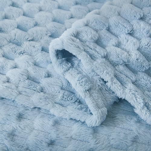 HOMRITAR Baby Blanket for Boys or Girls 3D Jacquard Fluffy Fuzzy Soft Warm Cozy Flannel Fleece Warm Blanket for Nursery, Stroller Toddler Bedding (30 x 40 Inch, Blue) thumbnail 4