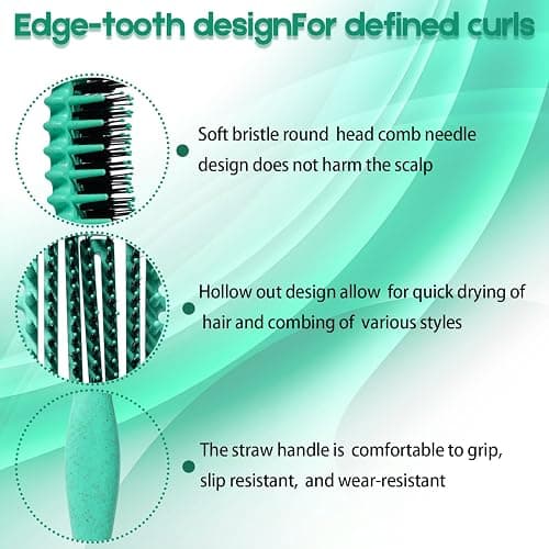 Evercomb Curl Defining Brush for Curly Hair - Detangling & Styling with Lightweight Ergonomic Nylon Bristles, Enhance Curls, Reduce Frizz/Breakage for Women (Green 1Pcs) thumbnail 3