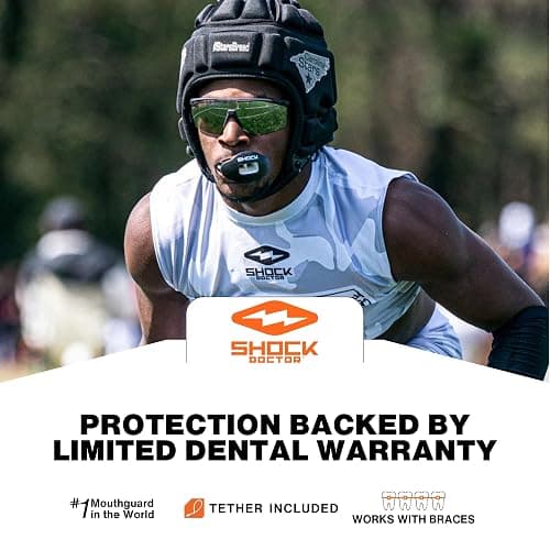 Shock Doctor Lip Guard, Adult and Youth Mouth Guard Football with Strap, Breathable Wide Opening Football Mouthpiece for Youth and Adults OSFA, Shock Doctor Mouth Guards, Max Airflow thumbnail 4