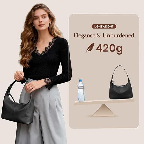 befen Genuine Leather Slouchy Hobo Bags for Women, Ultra Lightweight Leather Purses Shoulder Handbags Satchel for Work Casual thumbnail 3