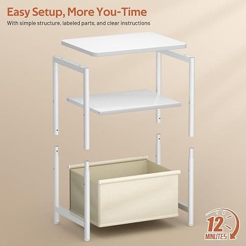MISSLO Toddler Nightstand with Storage Basket Kids Night Stand with Large Tabletop Nursery Side Table for Living Room Easy Assembly Small End Tables for Small Spaces Toddler Bedroom Decor, White thumbnail 7