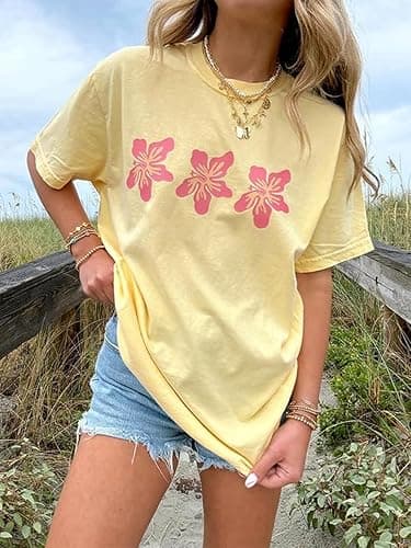 Women Graphic Floral Oversized T Shirts Y2K Short Sleeve Baggy Shirts Tops Loose Casual Summer Tee Shirt thumbnail 4