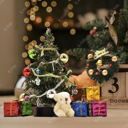 iLAND Dollhouse Accessories Mini Christmas Tree with Lights 6 inch Dollhouse Christmas Decorations Cute Xmas Tree Doll House Miniature Decor 1/12 Scale Accessories for Doll House Furniture Lovely Gift thumbnail 2