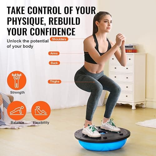 VEVOR Half Exercise Ball Trainer, 23/26 inch Balance Ball Trainer, 1500lbs Capacity Stability Ball, Yoga Ball with Resistance Bands & Foot Pump, Strength Fitness Ball for Home Gym Full Body Workout thumbnail 3