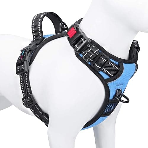 PHOEPET No Pull Dog Harness Reflective Adjustable Vest with a Training Handle, Name ID Pocket, 2 Metal Leash Hooks, 3 Snap Buckles [Easy to Put on & Take Off](S, Baby Blue) - Image 1