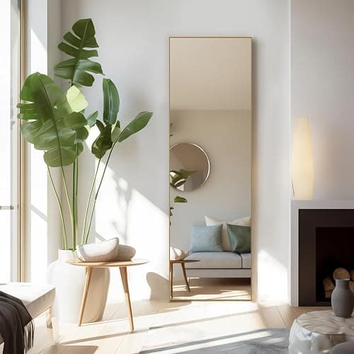 Aidoly Mirror Full Length, Upgraded 16"x59" Body Wall Mirrors with Shatter-Proof Glass, Floor Standing, Hanging or Leaning, Tall Mirror with Stand Aluminum Alloy Frame for Bedroom, Gold thumbnail 6