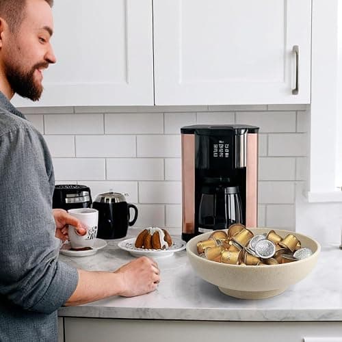 YMXYJM Large Decorative Bowl, Modern Handicraft Resin Bowls for Home Decor, Decorative Fruit Bowl for Kitchen Counter, Stylish Key Bowl for Entry Table, Artificial Stone Resin Beige - Beige thumbnail 5