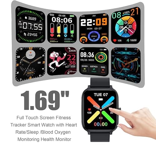 Smart Watch for Men Women Compatible with iPhone Samsung Android Phone 1.83 inch Full Touch Screen IP68 Waterproof Bluetooh Fitness Tracker Heart Rate/Sleep Monitor, Black thumbnail 2