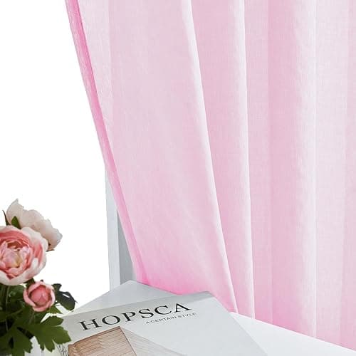 MYSTIC-HOME Sheer Curtains Pink 63 Inch Length, Rod Pocket Voile Drapes for Living Room, Bedroom, Window Treatments Semi Crinkle Curtain Panels for Yard, Patio, Villa, Parlor, Set of 2, 52"x 63" thumbnail 5