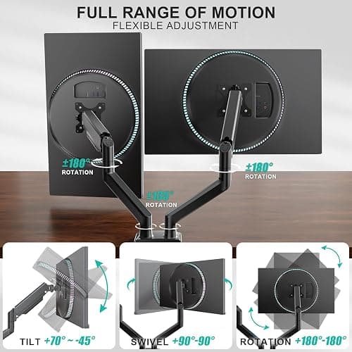 WALI Dual Monitor Stand for 13-32 inch Computer Screens, Dual Monitor Arms for 2 Monitors Holds up to 22 lbs, Height Adjustable Dual Monitors Mount, VESA 75x75/100x100mm (GSMP002N), Black thumbnail 3