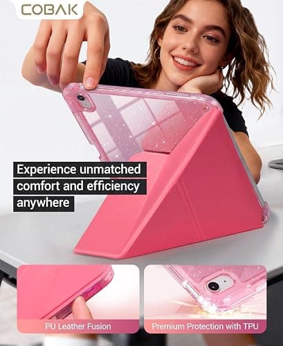 CoBak Case for iPad (A16) 11th Generation, iPad 10th Gen, Pink Glitter | Protective Multi-Angle Stand Cover with Portrait Mode, Pencil Holder, Auto Wake/Sleep, Case for iPad 11/10.9 Inches 2025/2022 thumbnail 3