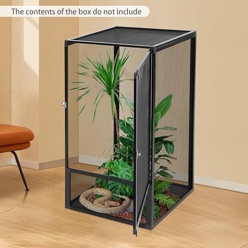 Reptile Terrarium Cage, 31.5" x 17.7" x 17.7" Butterfly Cage Terrarium with Mesh Panel, Pet Feeding Net Box with Metal Latch, for Chameleon, Tree Frog, Arboreal, for Reptiles and Small Insects thumbnail 3