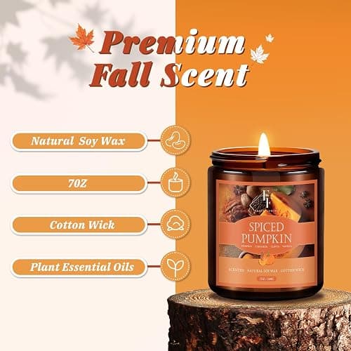 Fall Candle, Spiced Pumpkin Scented Candles for Home, Natural Soy Autumn Candle Aromatherapy Candle, 7 oz Jar Candles Fall Gifts for Women Men thumbnail 3