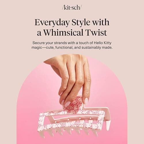 Kitsch Hello Kitty Recycled Plastic Jumbo Claw Clip, Extra Large claw Clips for Thick Hair, Big Hair Clips for Thin Hair | Ideal Gifts for Women (1 Piece, Pink Kitty Faces) thumbnail 8