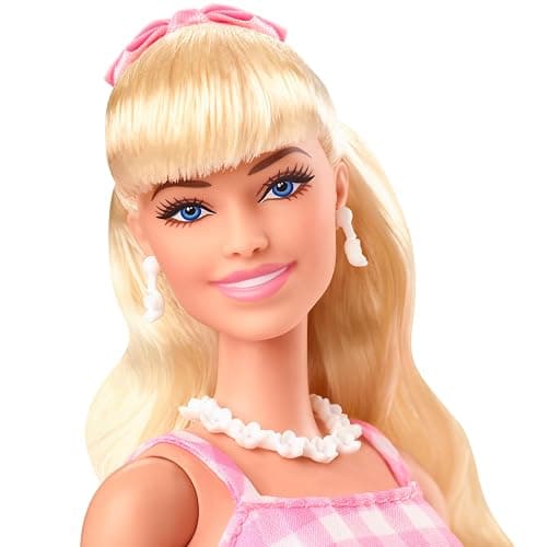 Barbie The Movie Doll, Margot Robbie as Barbie, Collectible Doll Wearing Pink and White Gingham Dress with Daisy Chain Necklace thumbnail 3