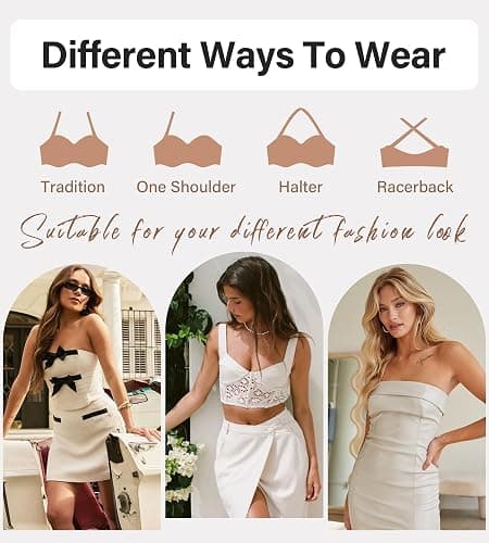 DEANGELMON Strapless Bras for Women Seamless Padded Bandeau Bra Non-Slip Silicone Tube Top Wireless Push Up Bralettes thumbnail 5