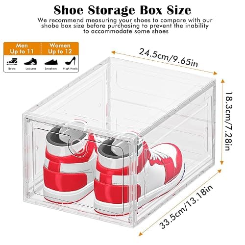 ARSTPEOE 6 Pack Upgrade Harder Shoe Organizer, Shoe Storage with Magnetic Front Door, Clear Shoe Boxes Foldable Space-Saving Shoe Rack for Sneaker Boot Container, White thumbnail 2