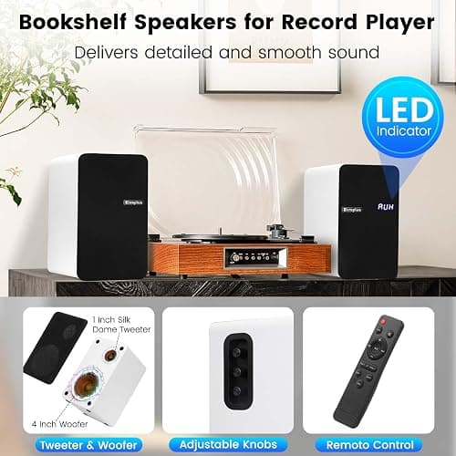 Orroplus White Bookshelf Speakers Pair, 70W Powered Record Player Turntable Speakers Wired Optical/ARC/RCA/AUX/BT Input HiFi Stereo Speakers with 4" Woofer for Home TV Desktop PC Studio Monitor - White thumbnail 2