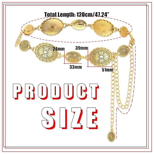 Eigso Boho Lapse Concho Chain Waist Belts for Women Cowgirl Waist Harness Gold Waists Chains Belt thumbnail 3