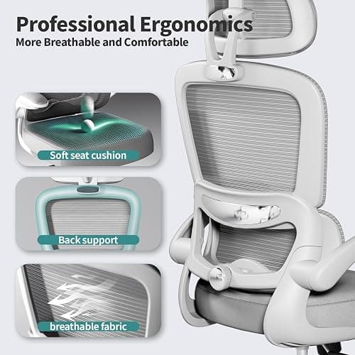 TRALT Office Chair Ergonomic Desk Chair, 330 LBS Home Mesh Office Desk Chairs with Wheels, Comfortable Gaming Chair, High Back Office Chair for Long Hours, Office Chair for Study and Work (White) thumbnail 7