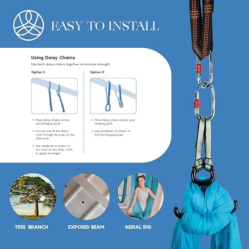 aum active Aerial Silks Starter Kit - Durable 9 Yards of Aerial Yoga Hammock with Hardware & Guide - Aerial Swing for Acrobatic Flying Yoga & All Levels (Aerial Rigging Point Up to 13ft) thumbnail 5