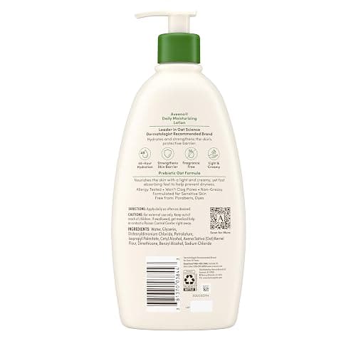 Aveeno Daily Moisturizing Body Lotion, Body Lotion for Dry Skin with Prebiotic Oat, Paraben Free, Fragrance Free, Non-Greasy, Non-Comedogenic Moisturizer, 18 FL OZ thumbnail 5
