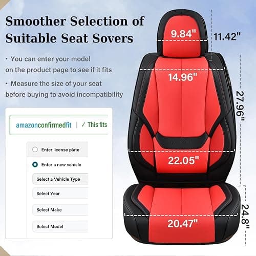 Coverado Car Seat Covers Full Set, Seat Covers for Cars, Car Seat Protector Waterproof, Nappa Car Seat Cushion, Car Seat Covers Front Seats and Back Fit for Most Cars BlackRed thumbnail 5